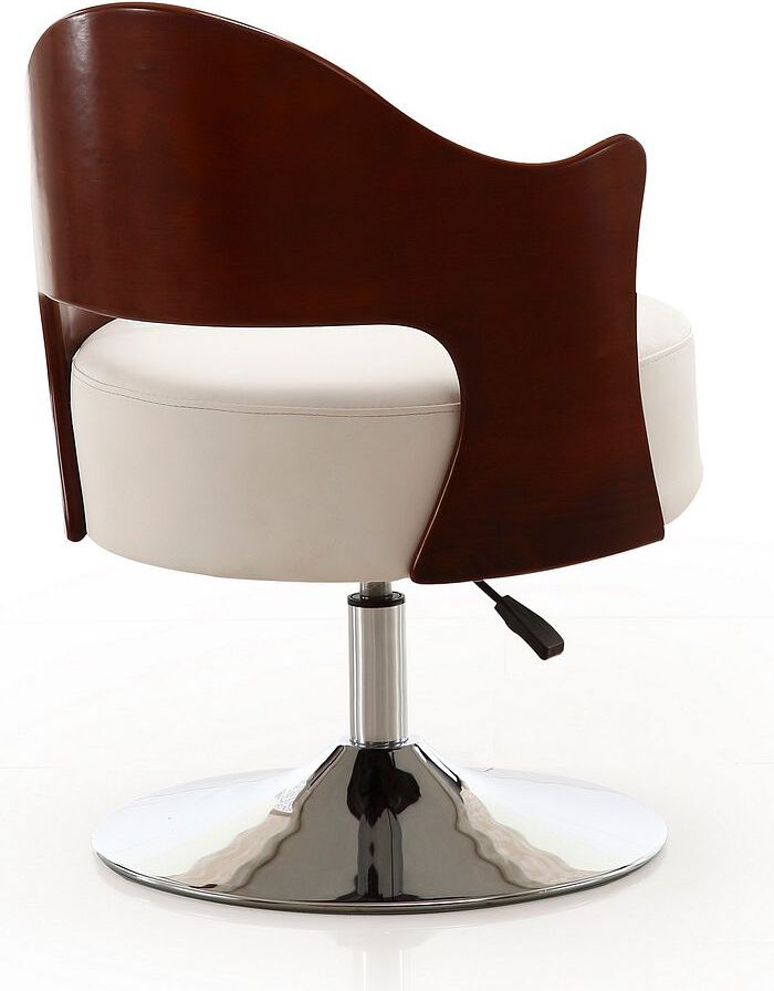 Manhattan Comfort Accent Chairs - Bopper White & Polished Chrome Faux Leather Adjustable Height Swivel Accent Chair