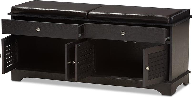 Wholesale Interiors Benches - Leo Modern and Contemporary Dark Brown Wood 2-Drawer Shoe Storage Bench Dark Brown