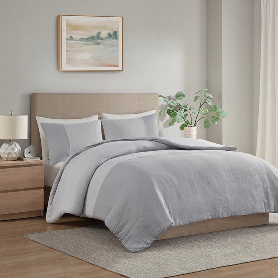 Olliix.com Duvet & Duvet Sets - 3 Piece Gauze Oversized Duvet Cover Set Gray Cal King