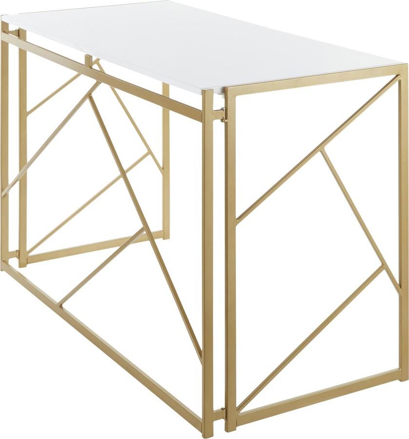 Lumisource Desks - Folia Contemporary Desk in Gold Metal and White Wood