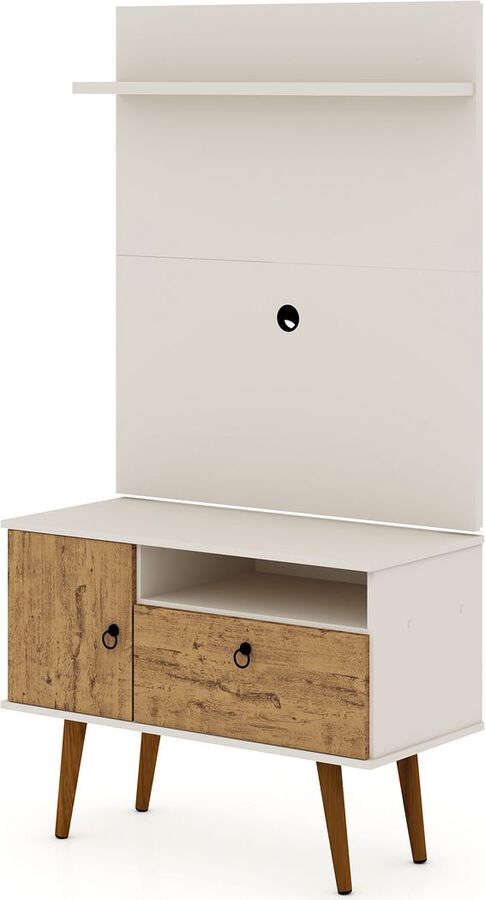 Manhattan Comfort TV & Media Units - Tribeca 35.43 TV Stand & Panel with Media & Display Shelves in Off White & Nature