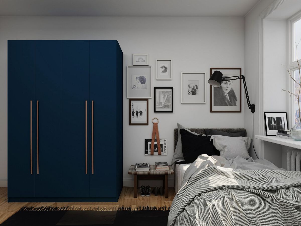 Manhattan Comfort Cabinets & Wardrobes - Gramercy Modern 2-Section Freestanding Wardrobe Armoire Closet in Tatiana Midnight Blue