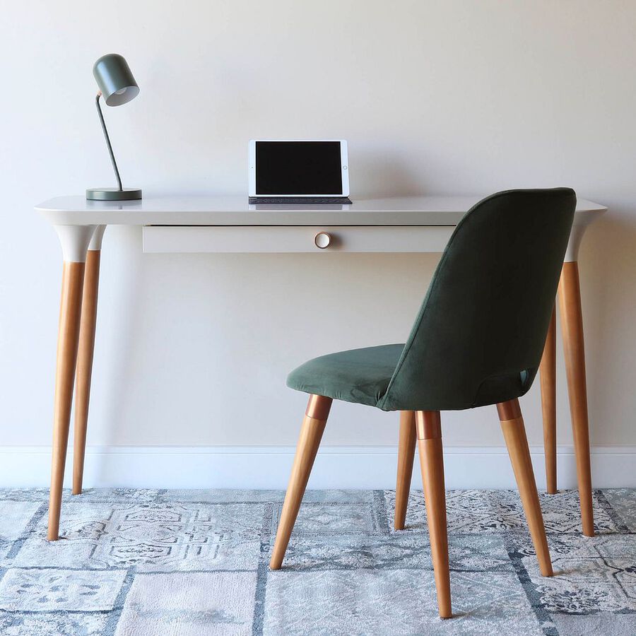 Manhattan Comfort Desks - HomeDock Office Desk with Internal Organization in Off White & Cinnamon