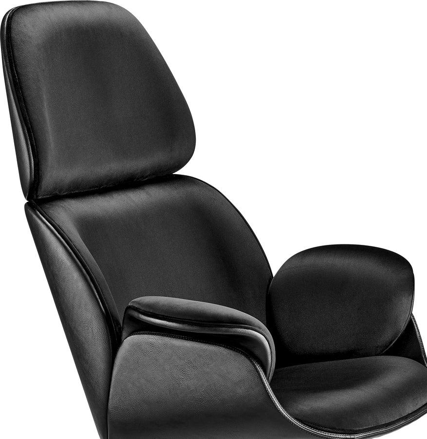 Euro Style Task Chairs - Lennart Lounge Chair Seat in Black Leatherette Outside and Black Velvet Inside with Black Base