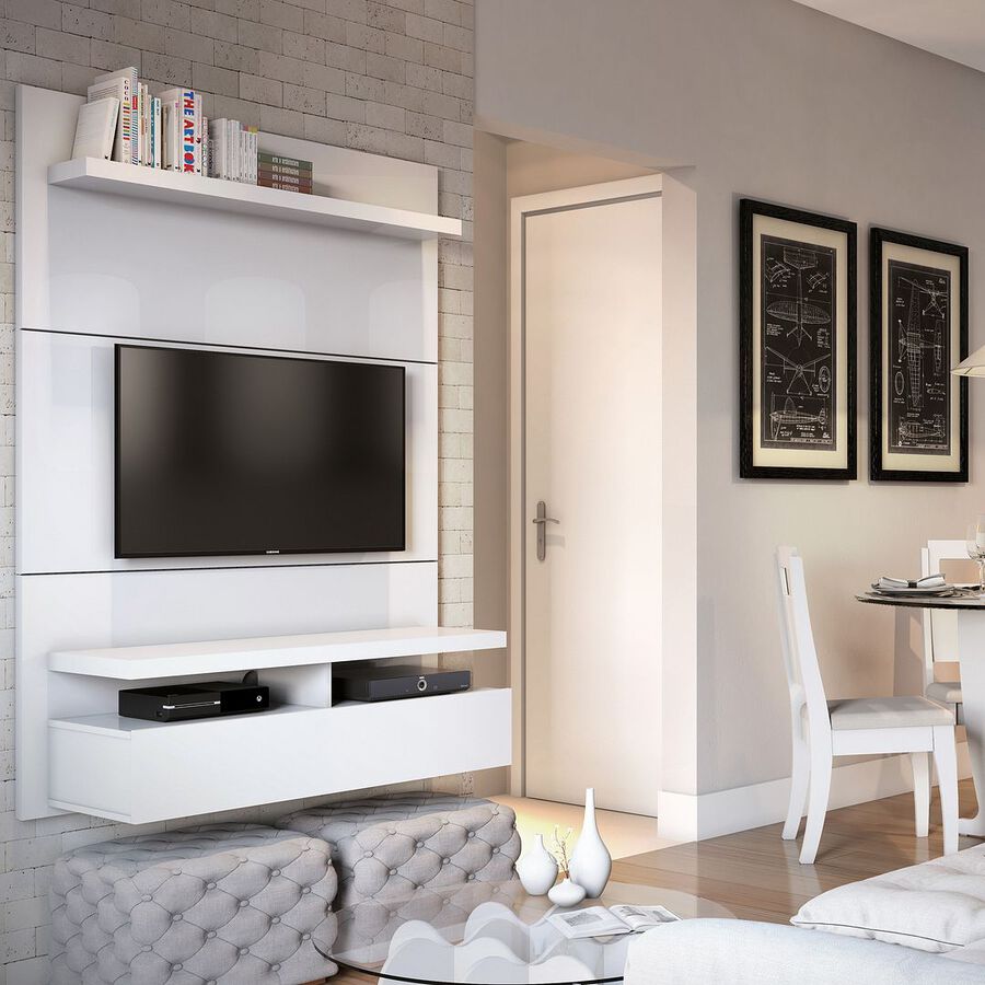 Manhattan Comfort TV & Media Units - City 1.2 Floating Wall Theater Entertainment Center in White Gloss