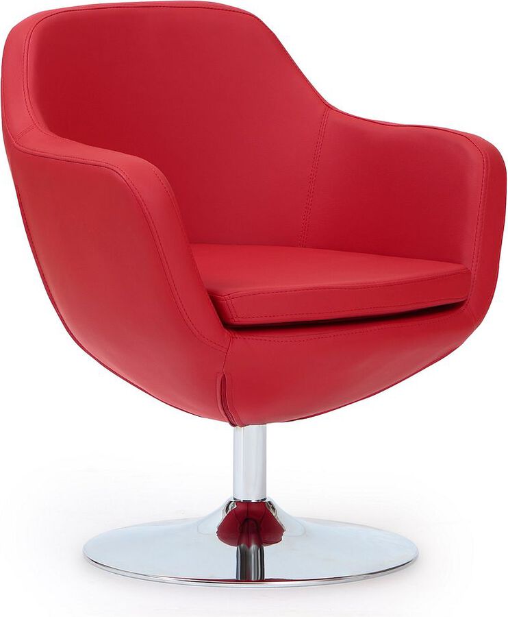 Manhattan Comfort Accent Chairs - Caisson Red & Polished Chrome Faux Leather Swivel Accent Chair