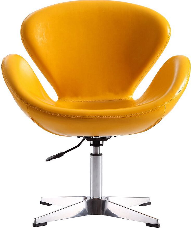 Manhattan Comfort Accent Chairs - Raspberry Yellow & Polished Chrome Faux Leather Adjustable Swivel Chair