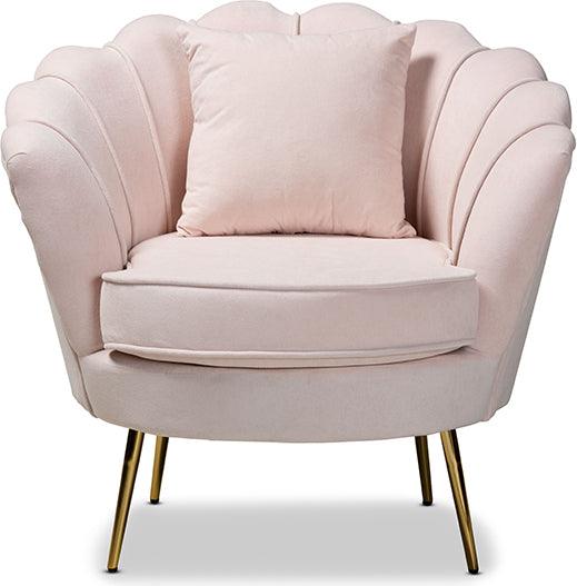 Wholesale Interiors Accent Chairs - Garson Glam and Luxe Blush Pink Velvet Fabric Upholstered and Gold Metal Finished Accent Chair