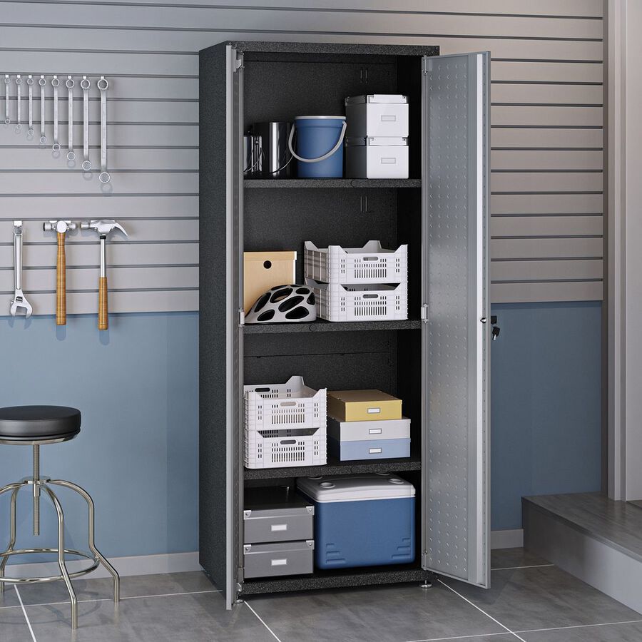 Manhattan Comfort Buffets & Cabinets - Fortress Textured Metal 75.4" Garage Cabinet with 4 Adjustable Shelves in Gray