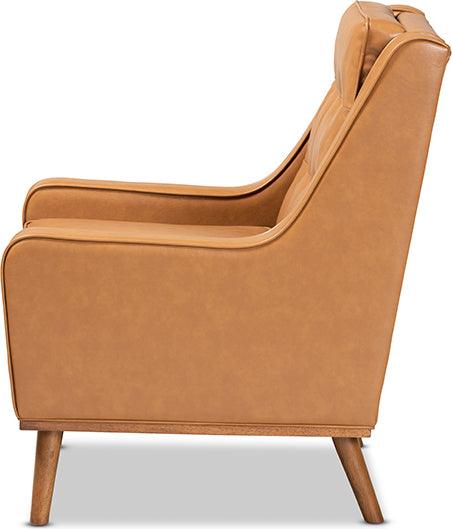 Wholesale Interiors Accent Chairs - Daley Tan Faux Leather Upholstered and Walnut Brown Finished Wood Lounge Armchair