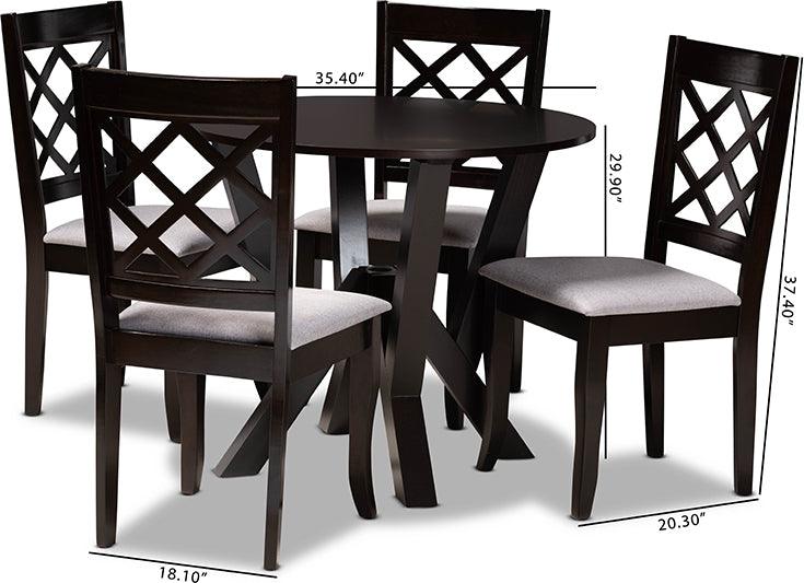 Wholesale Interiors Dining Sets - Adina Grey Fabric Upholstered and Dark Brown Finished Wood 5-Piece Dining Set