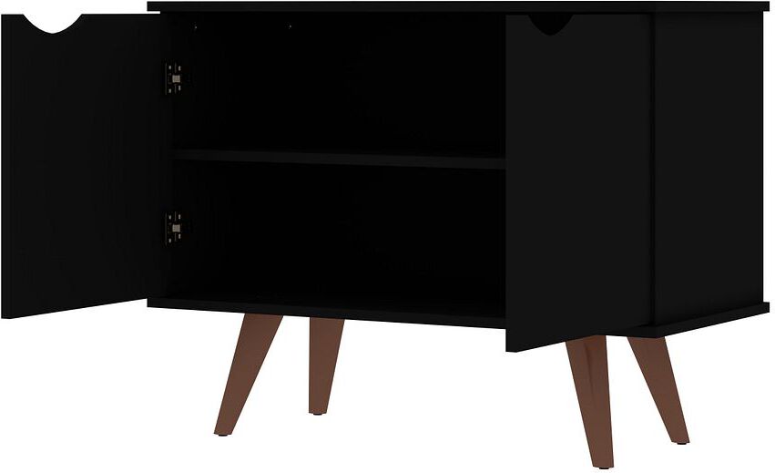 Manhattan Comfort Side & End Tables - Hampton 33.07 Accent Cabinet with 2 Shelves Solid Wood Legs in Black