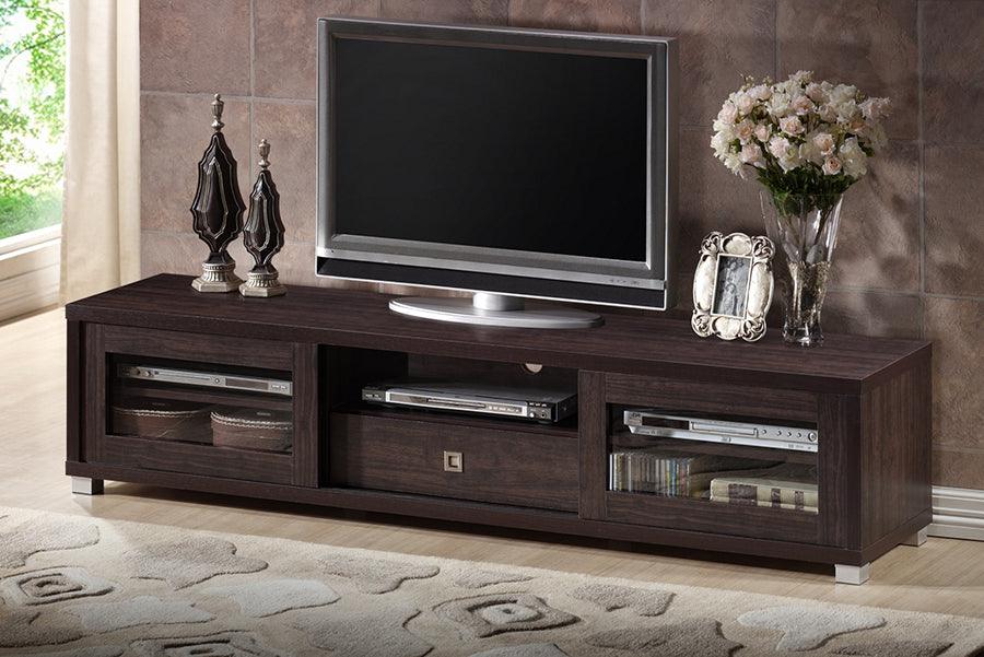 Beasley 70 Inch Dark Brown TV Cabinet with 2 Sliding Doors and Drawer