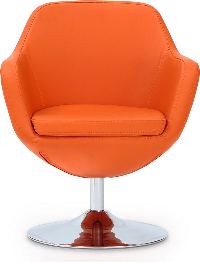 Manhattan Comfort Accent Chairs - Caisson Orange and Polished Chrome Faux Leather Swivel Accent Chair