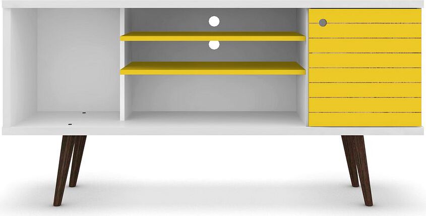 Manhattan Comfort TV & Media Units - Liberty 53.14" Mid-Century - Modern TV St& White & Yellow