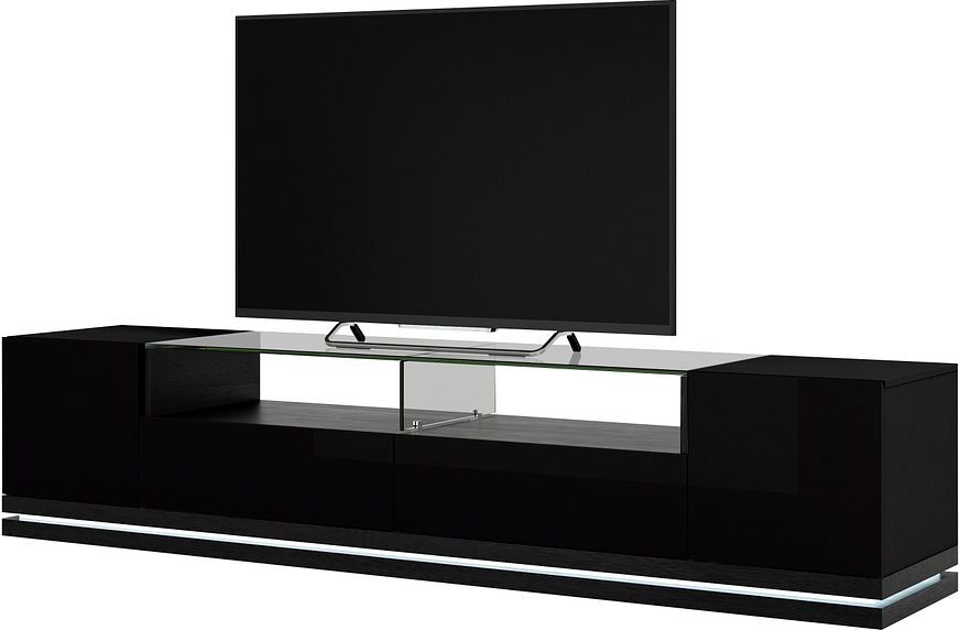 Manhattan Comfort TV & Media Units - Vanderbilt TV Stand with LED Lights in Black Gloss & Black Matte