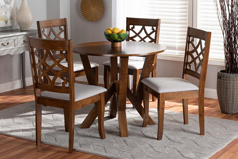 Wholesale Interiors Dining Sets - Alisa Grey Fabric Upholstered and Walnut Brown Finished Wood 5-Piece Dining Set