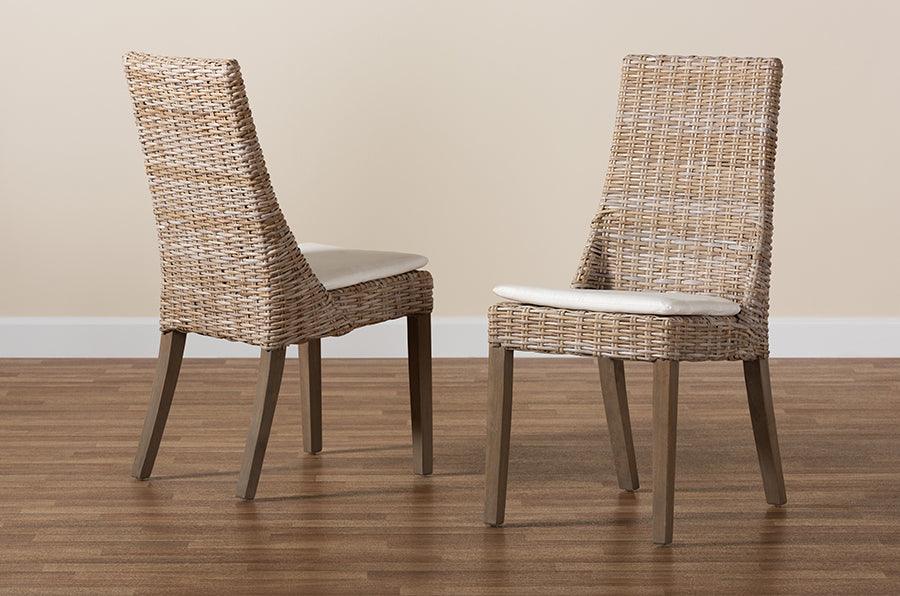 Wholesale Interiors Dining Chairs - Toby Modern Bohemian Grey Rattan 2-Piece Dining Chair Set
