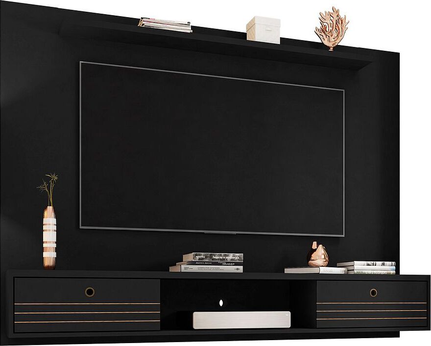 Manhattan Comfort TV & Media Units - Liberty 70.86 Floating Wall Entertainment Center with Overhead Shelf in Black