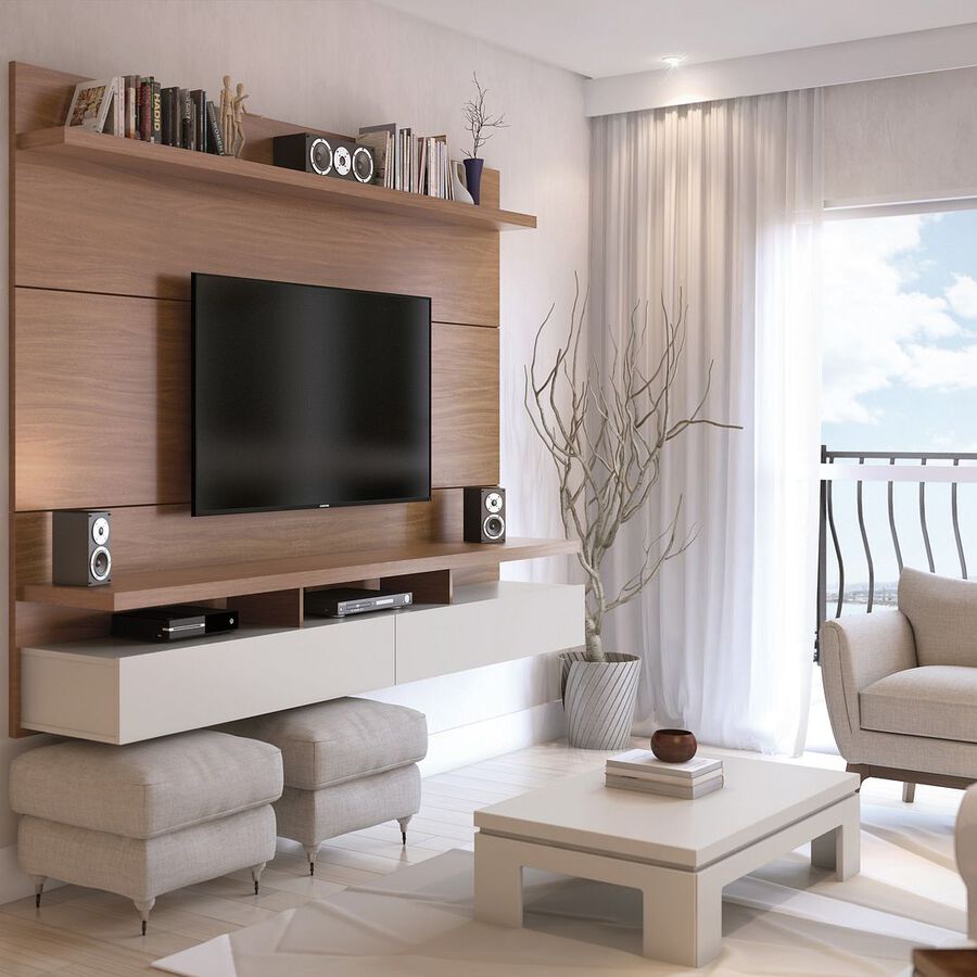 Manhattan Comfort TV & Media Units - City 1.8 Floating Wall Theater Entertainment Center in Maple Cream and Off White