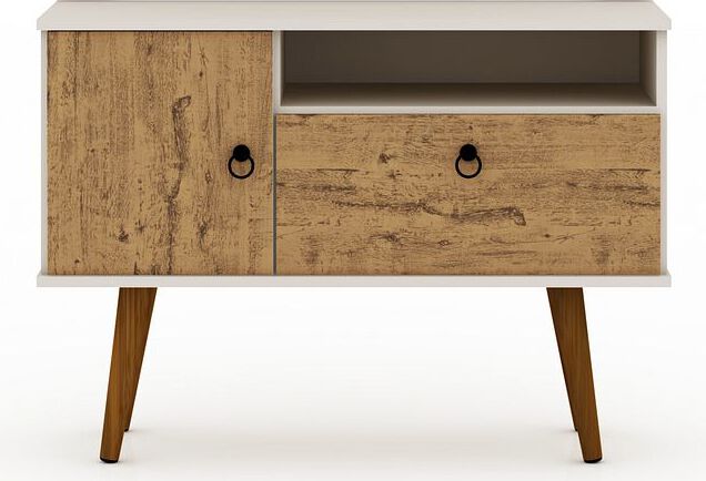 Manhattan Comfort TV & Media Units - Tribeca 35.43 TV Stand with Solid Wood Legs in Off White & Nature