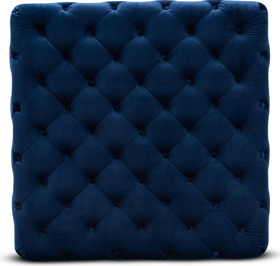 Wholesale Interiors Ottomans & Stools - Verene Glam & Luxe Royal Blue Velvet Gold Finished Square Cocktail Ottoman