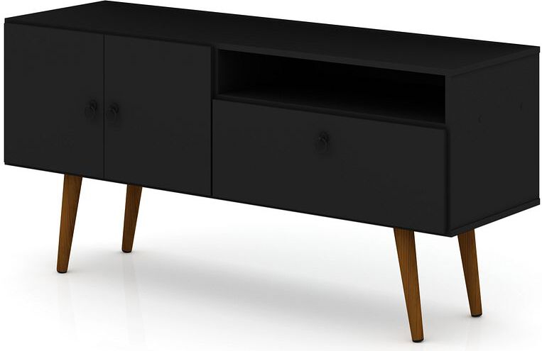 Manhattan Comfort TV & Media Units - Tribeca 53.94 Mid-Century Modern TV Stand with Solid Wood Legs in Black