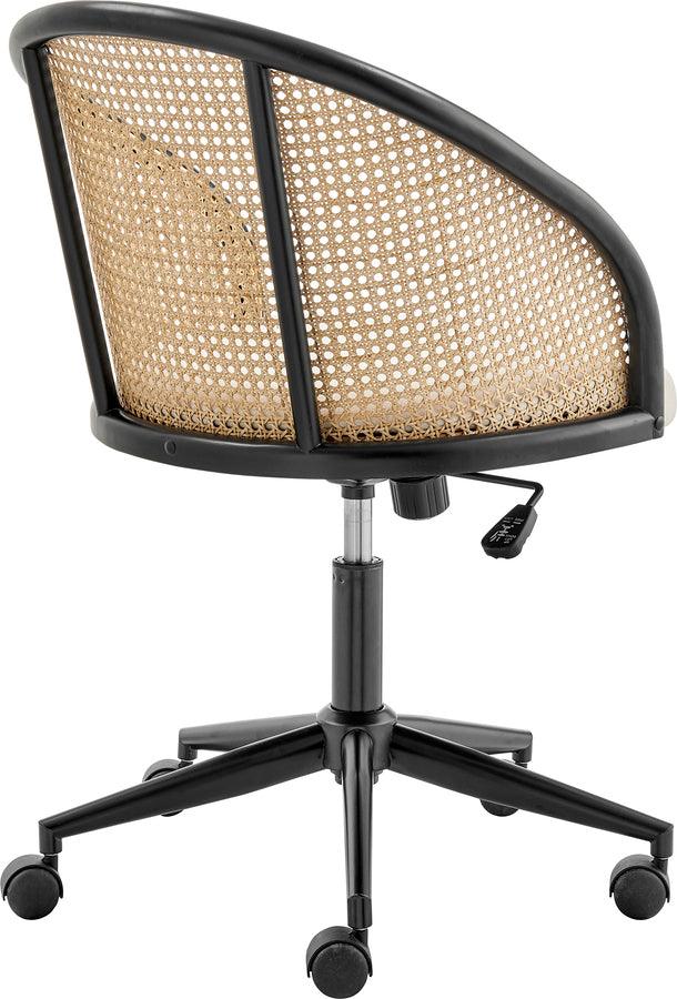 Euro Style Task Chairs - Dagmar Office Chair with Frame/Base in Black, Natural Cane Back, and Beige Fabric Seat