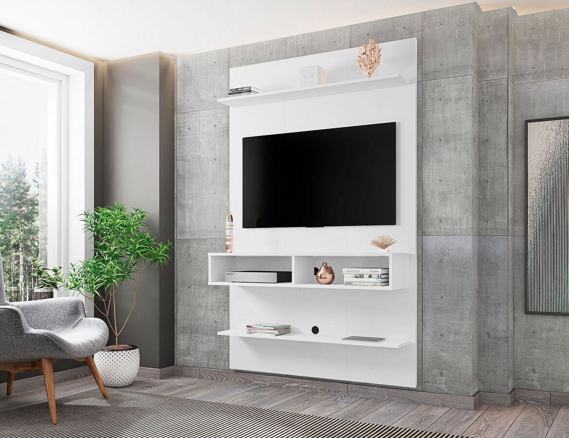 Manhattan Comfort TV & Media Units - Libra Long Floating 45.35 Wall Entertainment Center with Overhead Shelf in White