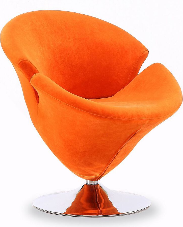 Manhattan Comfort Accent Chairs - Tulip Orange & Polished Chrome Velvet Swivel Accent Chair