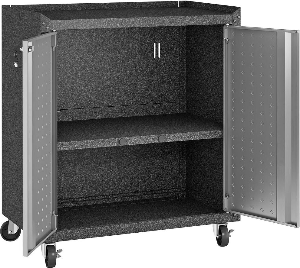 Manhattan Comfort Buffets & Cabinets - Fortress Textured Metal 31.5" Garage Mobile Cabinet with 2 Adjustable Shelves in Gray