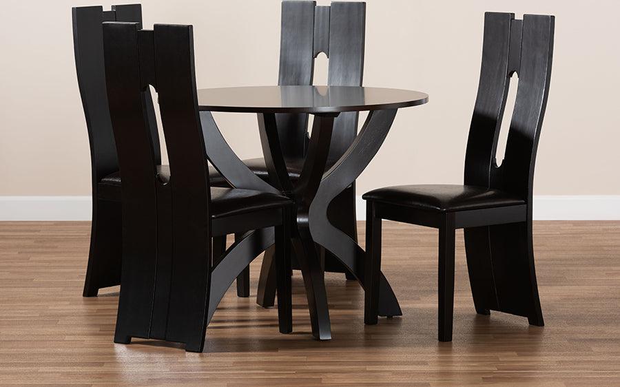 Wholesale Interiors Dining Sets - Ronda Dark Brown Faux Leather Upholstered and Dark Brown Finished Wood 5-Piece Dining Set