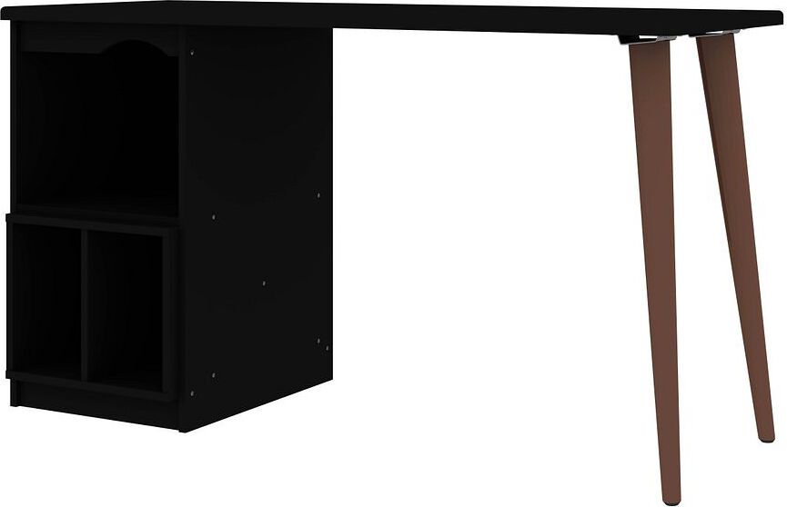 Manhattan Comfort Desks - Hampton 53.54 Home Office Desk with 3 Cubby Spaces & Solid Wood Legs in Black