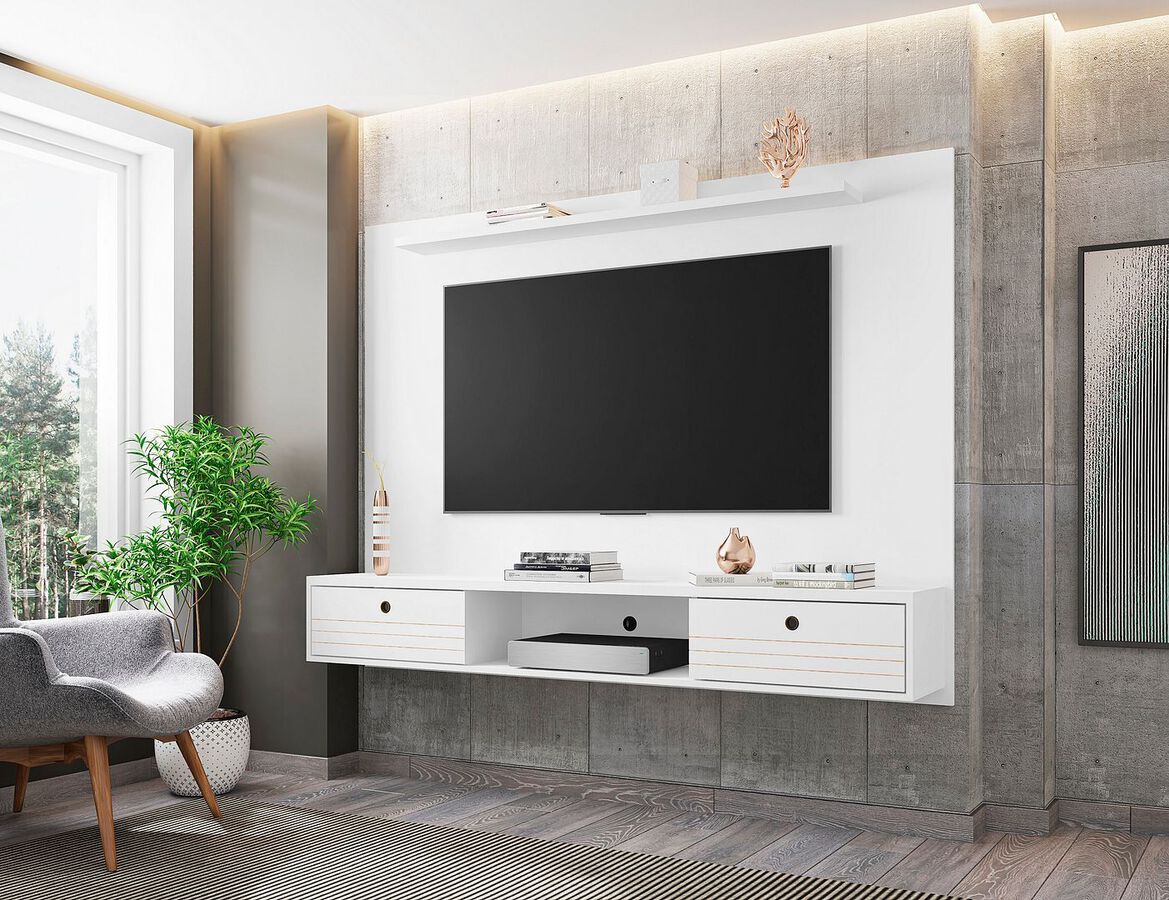 Manhattan Comfort TV & Media Units - Liberty 70.86 Floating Wall Entertainment Center with Overhead Shelf in White