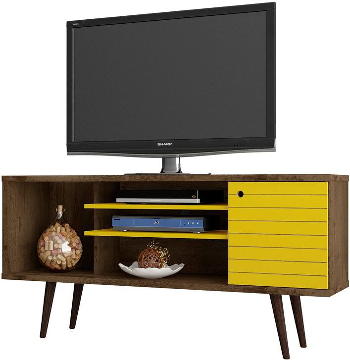 Manhattan Comfort TV & Media Units - Liberty 53.14" Mid-Century - Modern TV St& Rustic Brown & Yellow