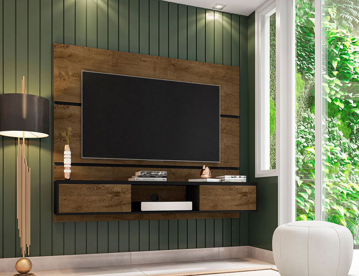 Manhattan Comfort TV & Media Units - Vernon 62.99 Floating Wall Entertainment Center in Rustic Brown & Black