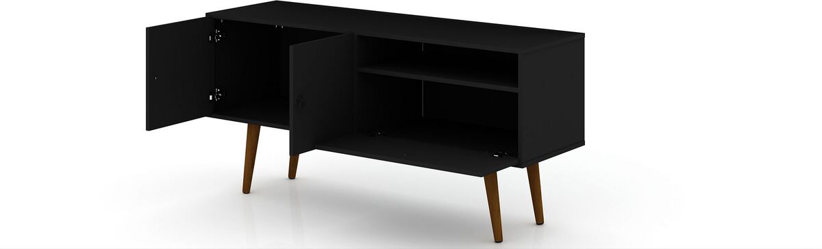 Manhattan Comfort TV & Media Units - Tribeca 53.94 Mid-Century Modern TV Stand with Solid Wood Legs in Black