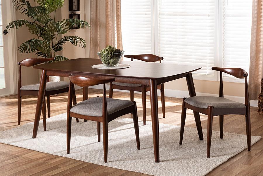 Wholesale Interiors Dining Sets - Amato Light Gray Fabric Walnut Finished Wood 5-Piece Dining Set