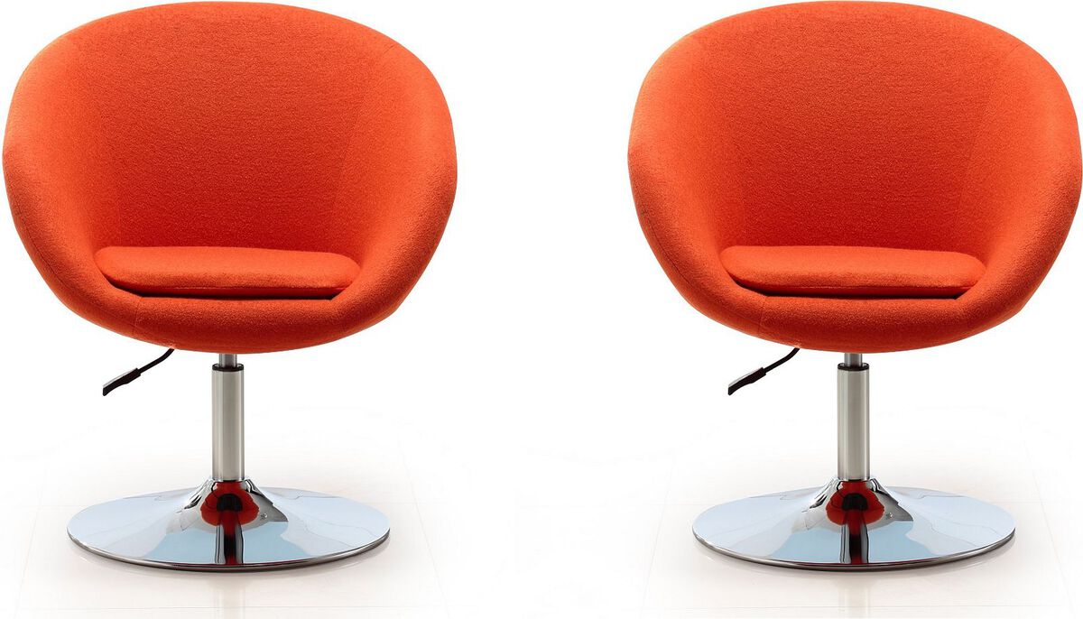 Manhattan Comfort Accent Chairs - Hopper Orange & Polished Chrome Wool Blend Adjustable Height Chair (Set of 2)