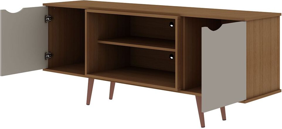 Manhattan Comfort TV & Media Units - Hampton 62.99 TV Stand with 4 Shelves & Solid Wood Legs in Off White & Maple Cream