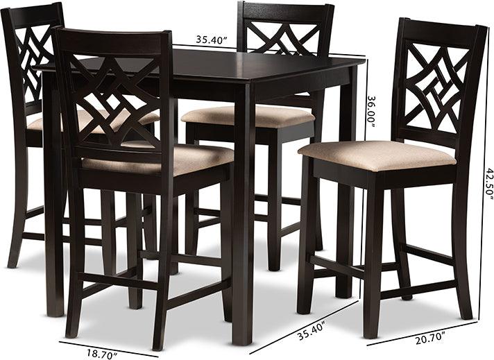 Wholesale Interiors Dining Sets - Nicolette Sand Fabric Upholstered and Dark Brown Finished Wood 5-Piece Pub Set