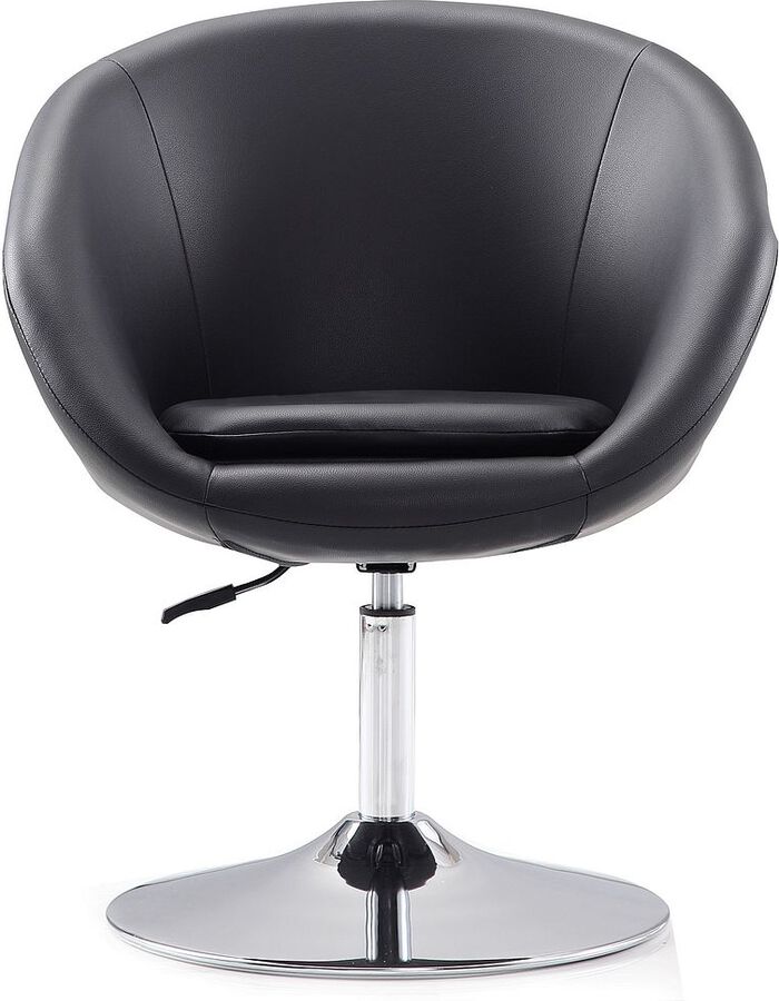 Manhattan Comfort Accent Chairs - Hopper Black & Polished Chrome Faux Leather Adjustable Height Chair (Set of 2)