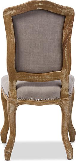 Baxton Studio Hudson Chic Rustic French Country Cottage Weathered Oak Beige Fabric Button-Tufted Upholstered Dining Chair