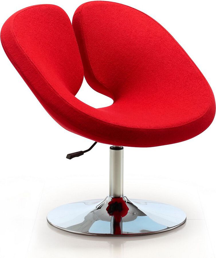 Manhattan Comfort Accent Chairs - Perch Red & Polished Chrome Wool Blend Adjustable Chair