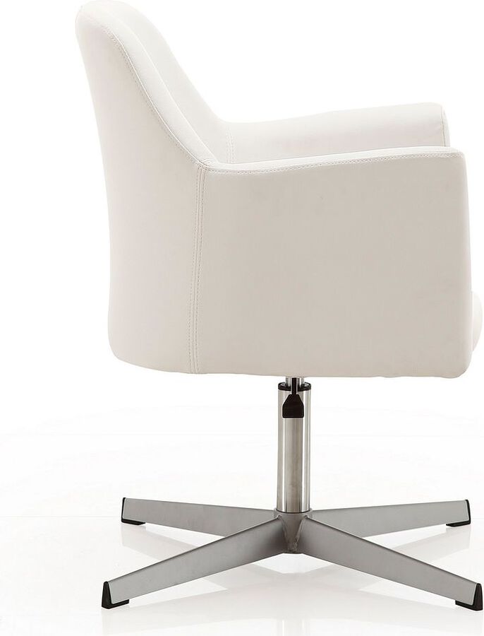 Manhattan Comfort Accent Chairs - Pelo White & Polished Chrome Faux Leather Adjustable Height Swivel Accent Chair