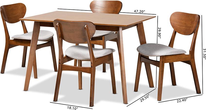 Wholesale Interiors Dining Sets - Katya Mid-Century Modern Grey Fabric and Brown Finished Wood 5-Piece Dining Set