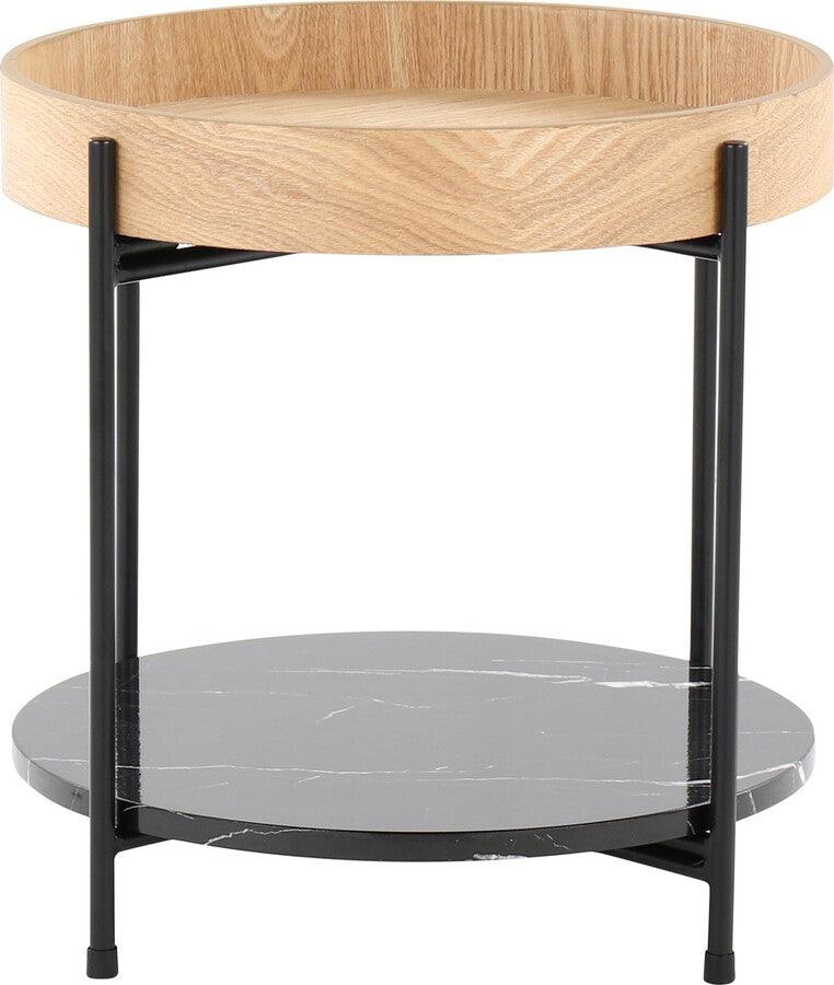 Lumisource Side & End Tables - Daniella Contemporary End Table In Black Metal & Natural Wood With Black Marble Accent