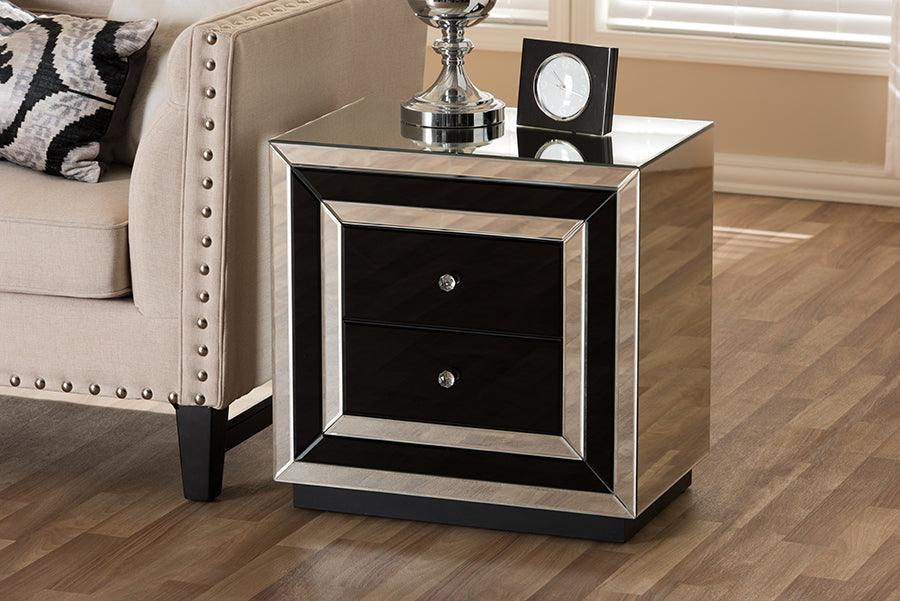 Wholesale Interiors Nightstands & Side Tables - Cecilia Nightstand Black/Silver Mirrored