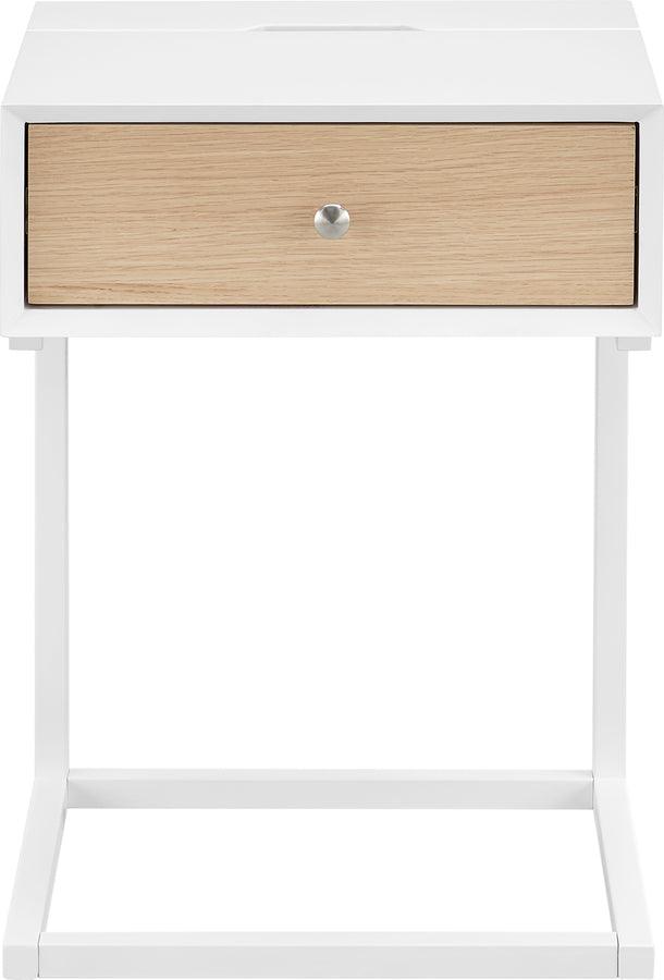 Euro Style Side & End Tables - Daeg Smart Side Table in Matte White with Natural Oak Veneer Drawer