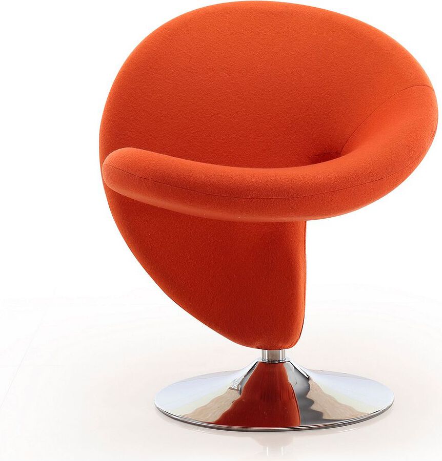 Manhattan Comfort Accent Chairs - Curl Orange & Polished Chrome Wool Blend Swivel Accent Chair